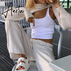 Fashion Autumn Women Female Solid Color High Collar Long Sleeve Mini Sweater Knitwear Pullover Black/Apricot Aiertu