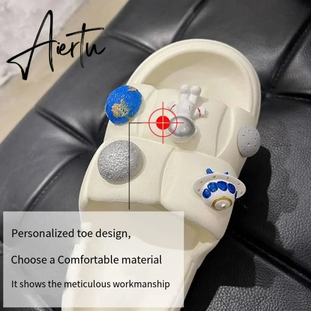 Fashion Design Cartoon Astronaut Women's Slippers Men's  New Summer Beach Slide Flip Flops Indoor Bathroom Non-slip Shoes Aiertu