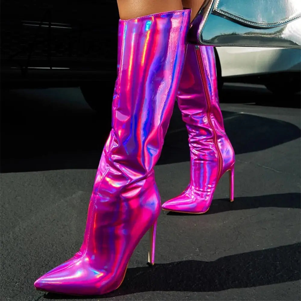 Fashion Pointed Toe Fringe Sequined Mid Calf Boots For Women Zip Metallic Glitter Sexy Elegant Dress Long Shoes Aiertu