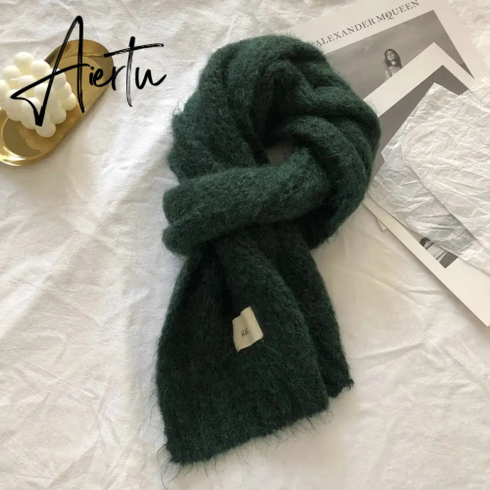 Fashion Pure Color Winter Warm Kniited Scarf for Women Korean Style  Neckercheif Girls Skinny Cashmere Scarfs For Women Aiertu