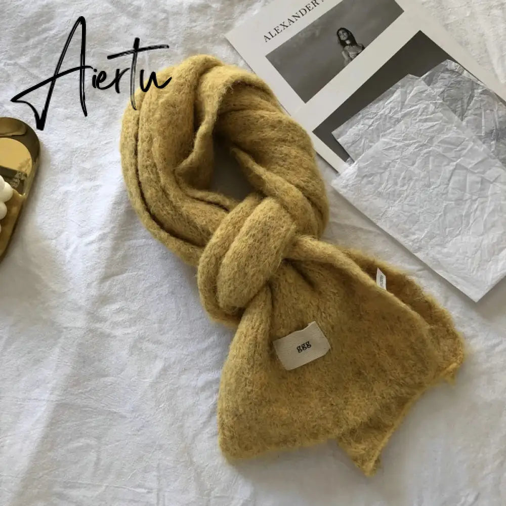 Fashion Pure Color Winter Warm Kniited Scarf for Women Korean Style  Neckercheif Girls Skinny Cashmere Scarfs For Women Aiertu