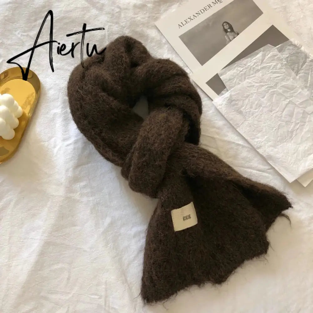 Fashion Pure Color Winter Warm Kniited Scarf for Women Korean Style  Neckercheif Girls Skinny Cashmere Scarfs For Women Aiertu
