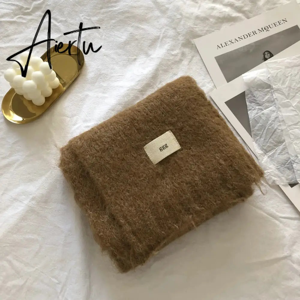 Fashion Pure Color Winter Warm Kniited Scarf for Women Korean Style  Neckercheif Girls Skinny Cashmere Scarfs For Women Aiertu