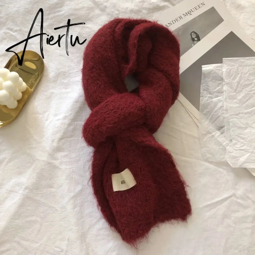 Fashion Pure Color Winter Warm Kniited Scarf for Women Korean Style  Neckercheif Girls Skinny Cashmere Scarfs For Women Aiertu