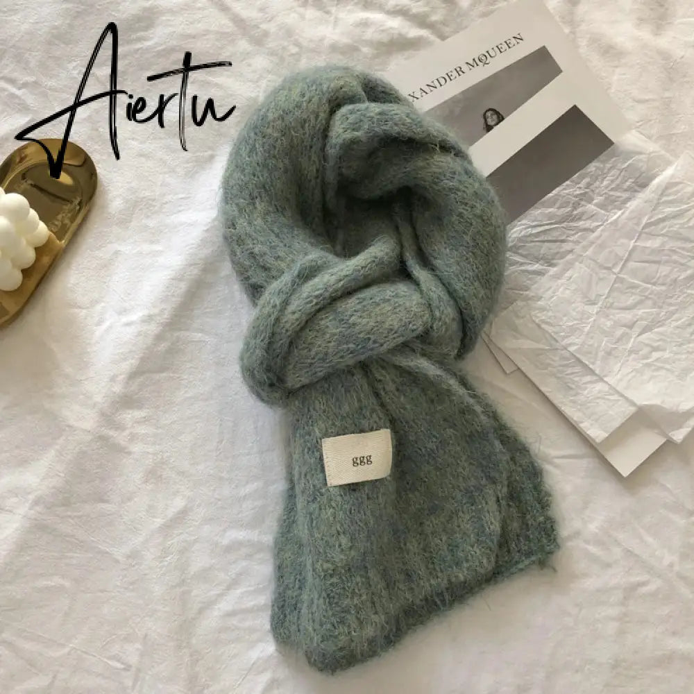 Fashion Pure Color Winter Warm Kniited Scarf for Women Korean Style  Neckercheif Girls Skinny Cashmere Scarfs For Women Aiertu
