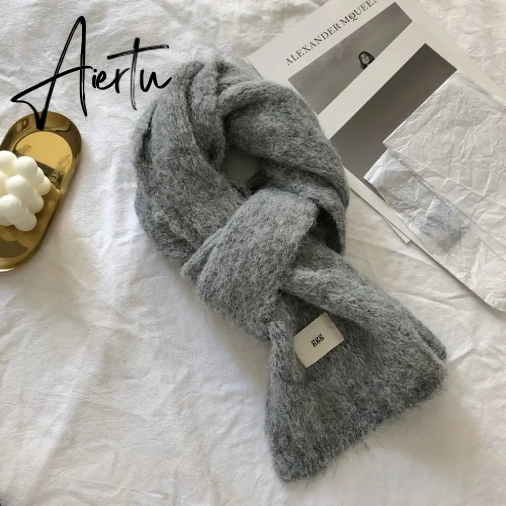 Fashion Pure Color Winter Warm Kniited Scarf for Women Korean Style  Neckercheif Girls Skinny Cashmere Scarfs For Women Aiertu