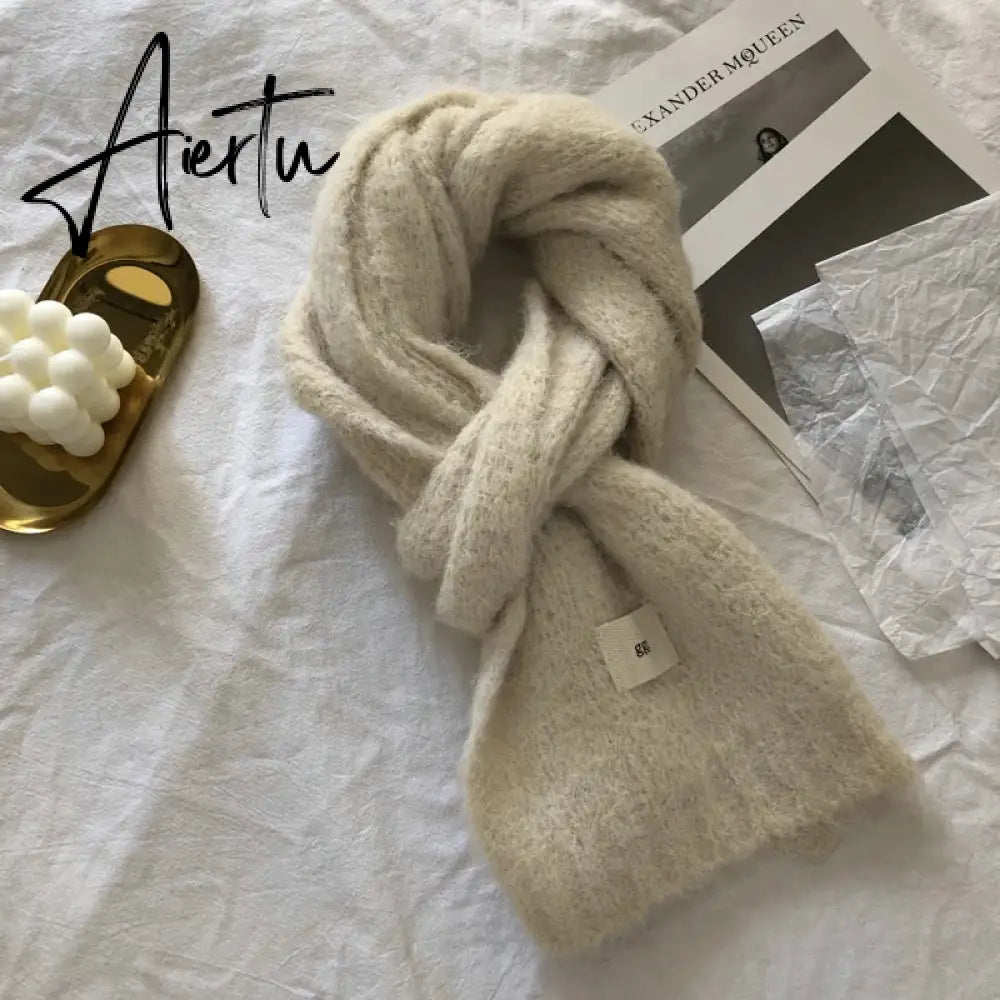 Fashion Pure Color Winter Warm Kniited Scarf for Women Korean Style  Neckercheif Girls Skinny Cashmere Scarfs For Women Aiertu