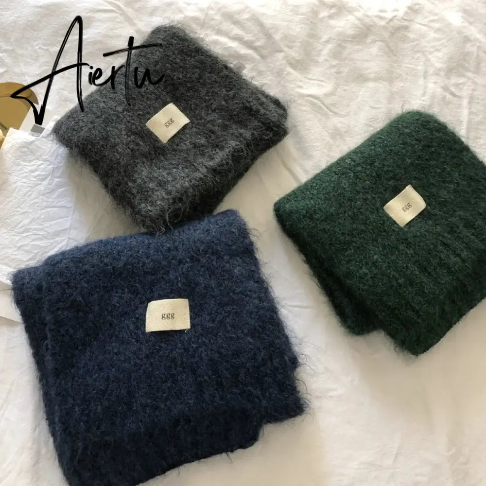 Fashion Pure Color Winter Warm Kniited Scarf for Women Korean Style  Neckercheif Girls Skinny Cashmere Scarfs For Women Aiertu