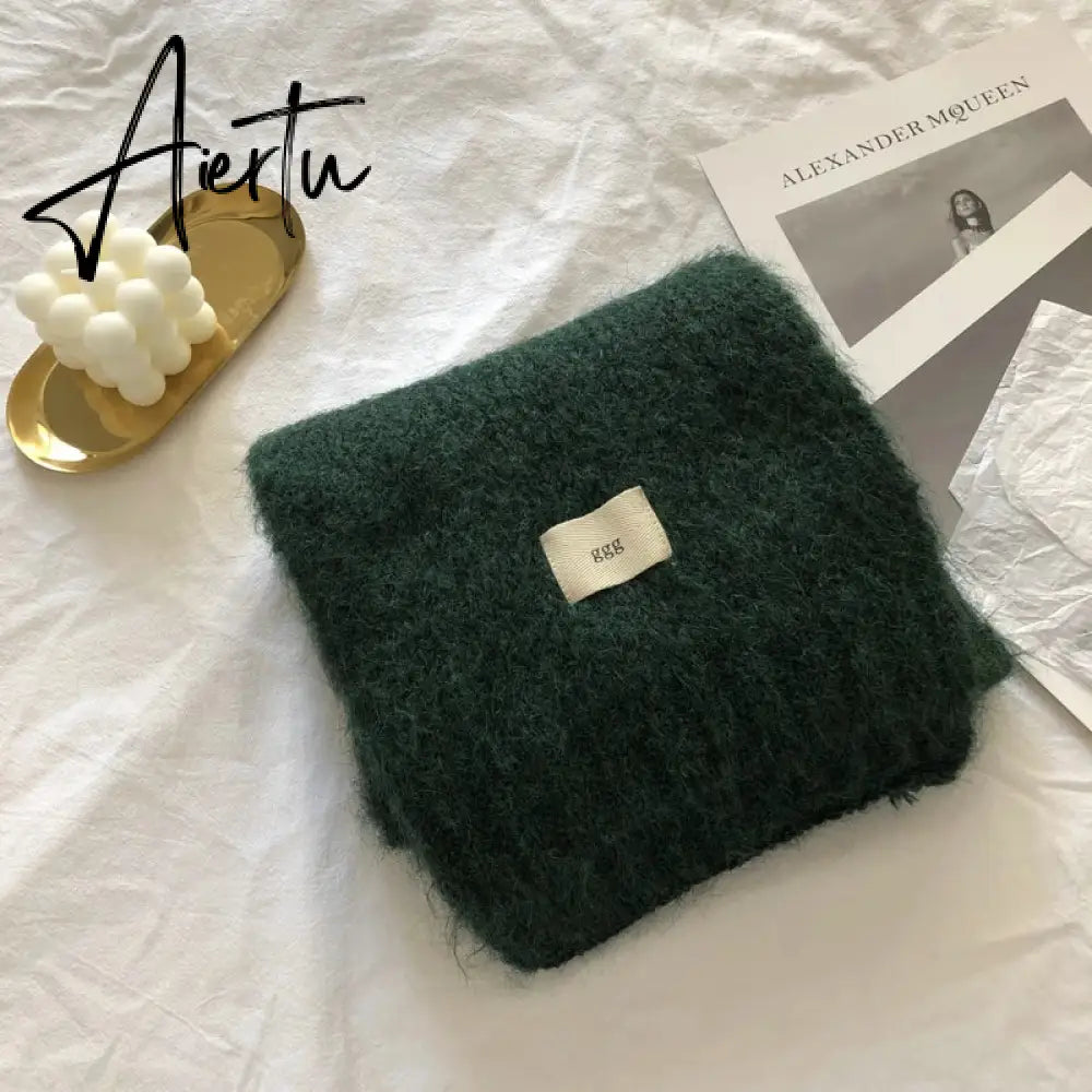 Fashion Pure Color Winter Warm Kniited Scarf for Women Korean Style  Neckercheif Girls Skinny Cashmere Scarfs For Women Aiertu