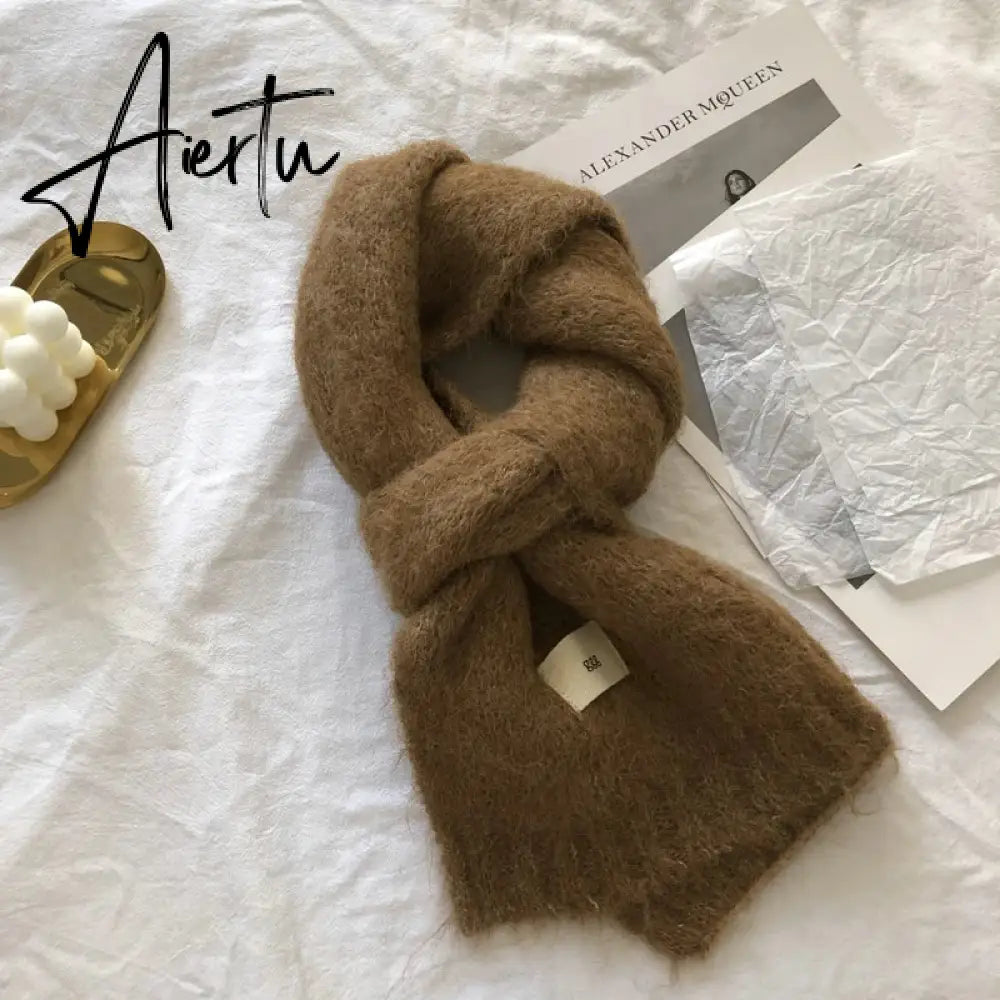 Fashion Pure Color Winter Warm Kniited Scarf for Women Korean Style  Neckercheif Girls Skinny Cashmere Scarfs For Women Aiertu