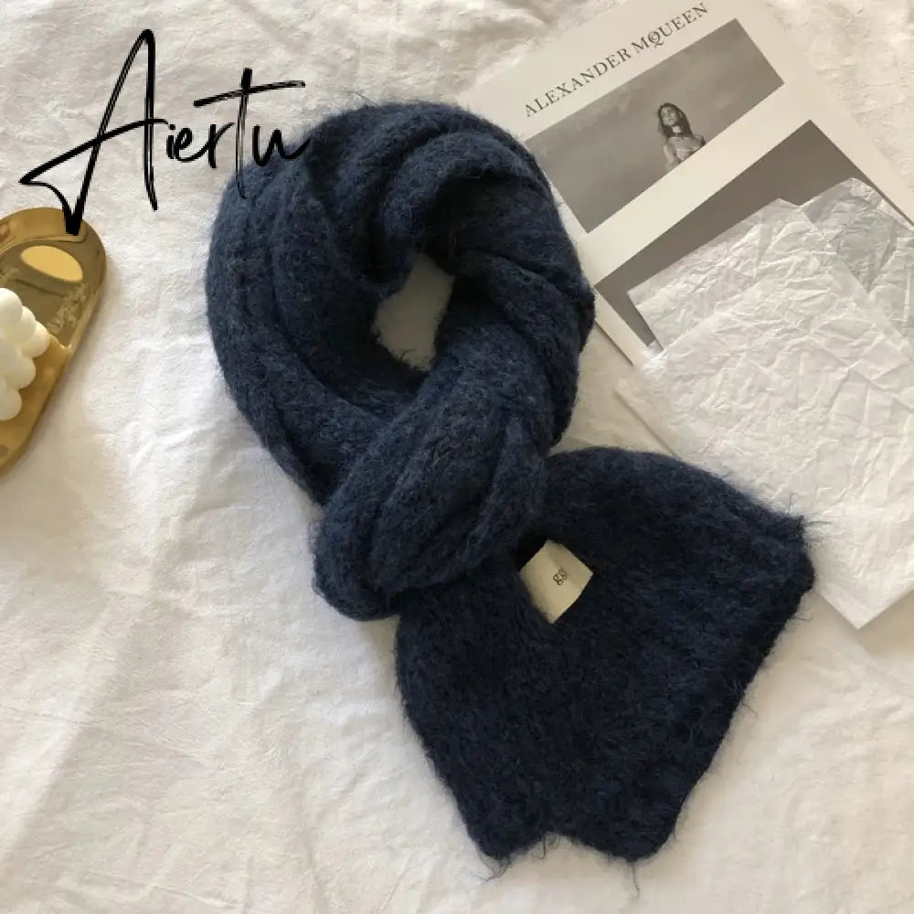 Fashion Pure Color Winter Warm Kniited Scarf for Women Korean Style  Neckercheif Girls Skinny Cashmere Scarfs For Women Aiertu