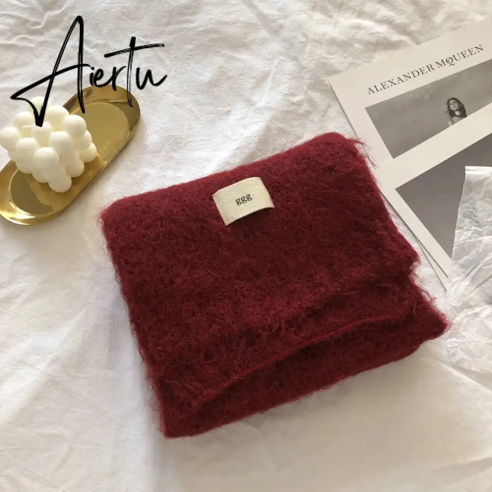 Fashion Pure Color Winter Warm Kniited Scarf for Women Korean Style  Neckercheif Girls Skinny Cashmere Scarfs For Women Aiertu
