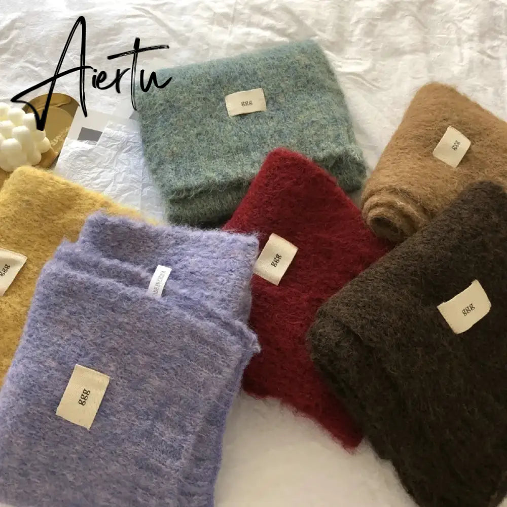 Fashion Pure Color Winter Warm Kniited Scarf for Women Korean Style  Neckercheif Girls Skinny Cashmere Scarfs For Women Aiertu