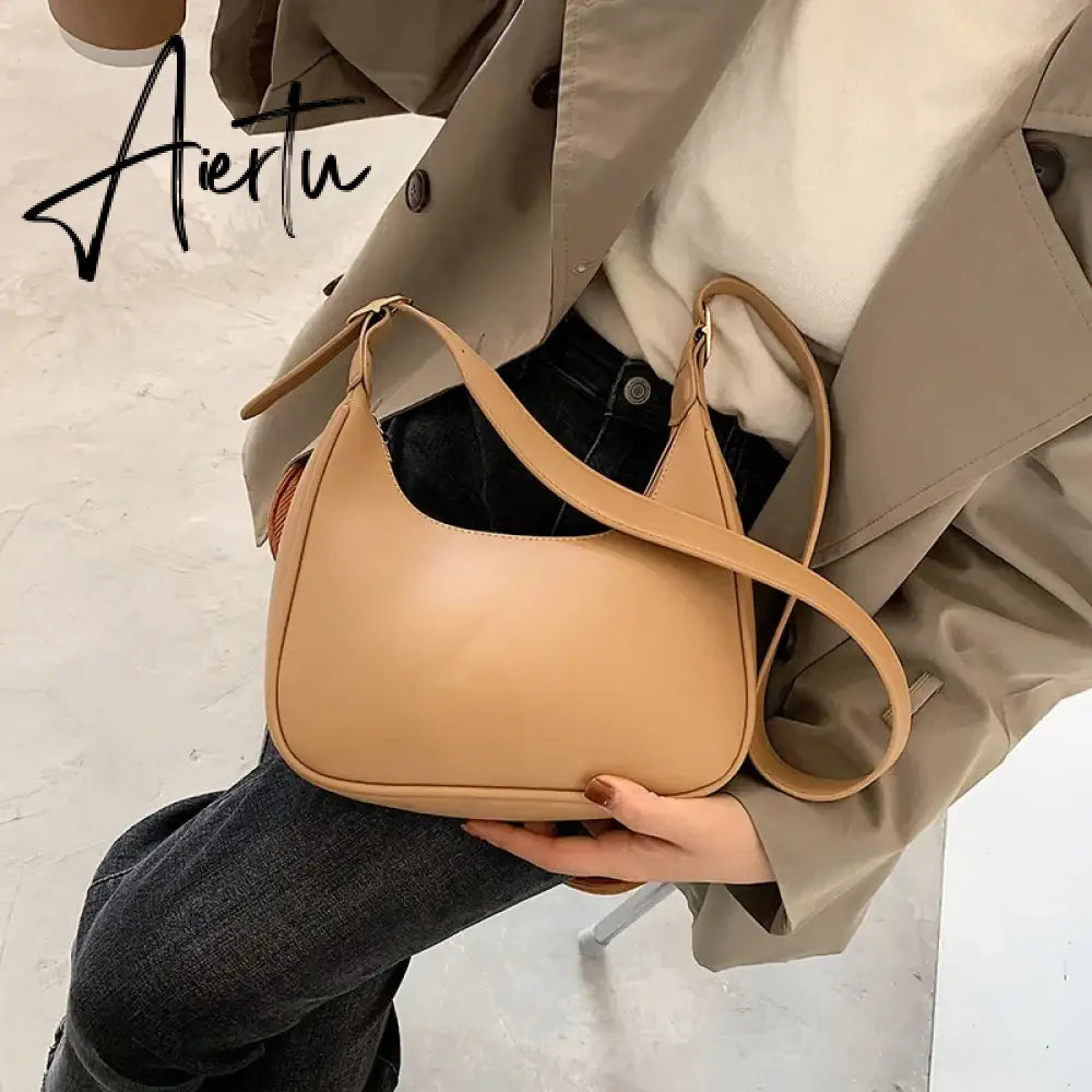 Fashion Shoulder Bags For Women  Casual Crossbody Bags For Women Pu Leather Solid Color Simple Handbags Women'S Bag Aiertu