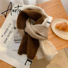 Fashion Solid Kintted Winter Scarf for Women Splice Thick Warm Cashmere Neckerchief Elastic Woolen Yarn Skinny Bufanda Foulard Aiertu