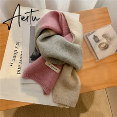 Fashion Solid Kintted Winter Scarf for Women Splice Thick Warm Cashmere Neckerchief Elastic Woolen Yarn Skinny Bufanda Foulard Aiertu