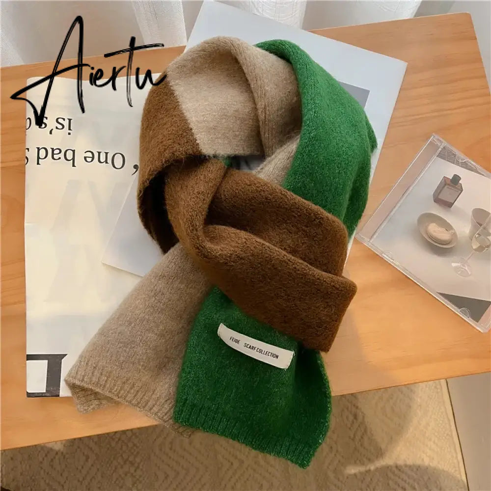 Fashion Solid Kintted Winter Scarf for Women Splice Thick Warm Cashmere Neckerchief Elastic Woolen Yarn Skinny Bufanda Foulard Aiertu