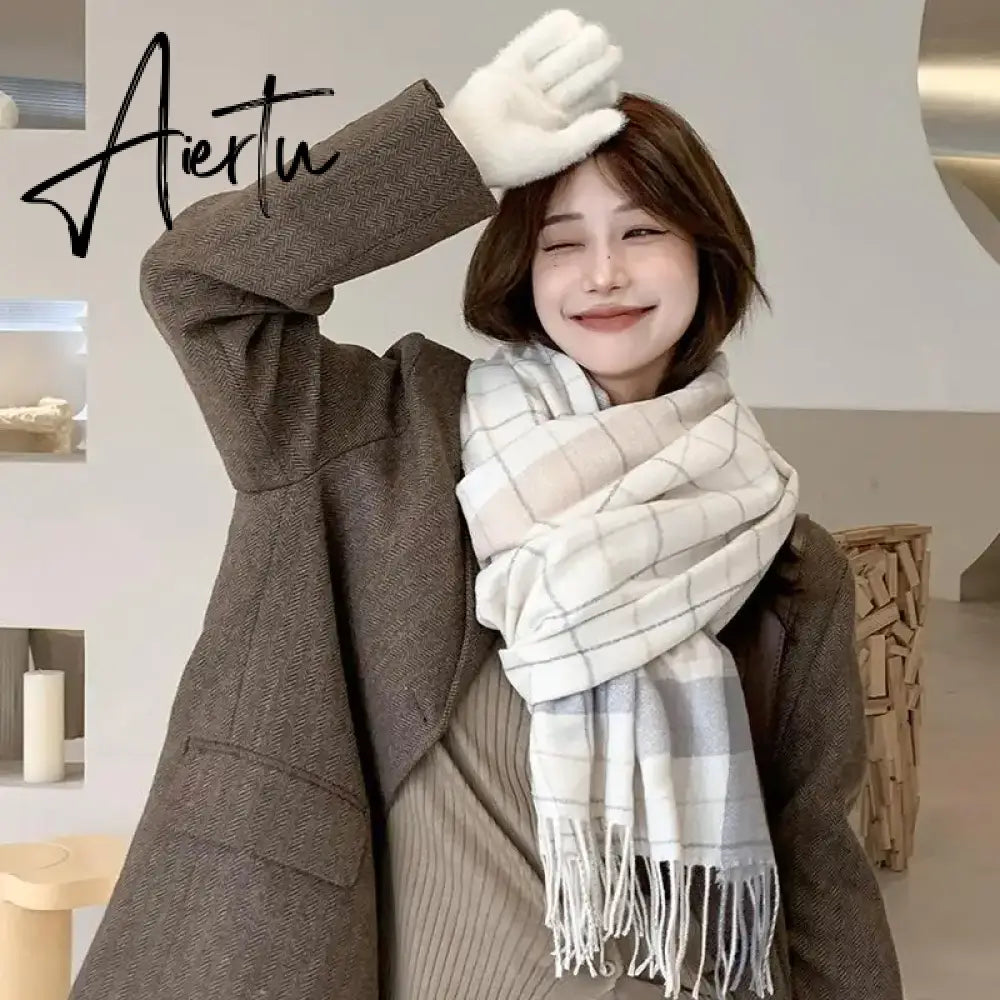 Fashion winter plaid scarf female autumn and winter everything new British classic imitation cashmere  plaid sha Aiertu