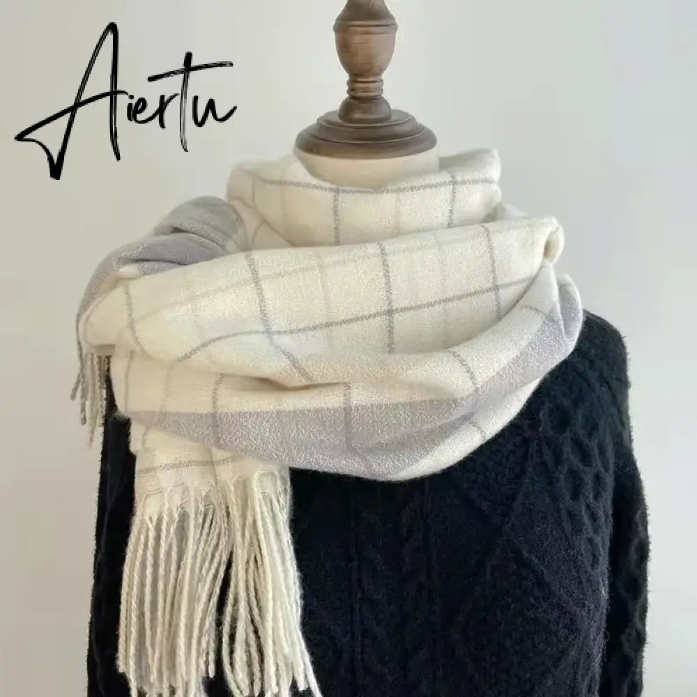 Fashion winter plaid scarf female autumn and winter everything new British classic imitation cashmere  plaid sha Aiertu