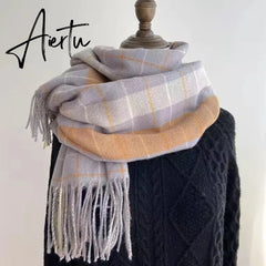 Fashion winter plaid scarf female autumn and winter everything new British classic imitation cashmere  plaid sha Aiertu