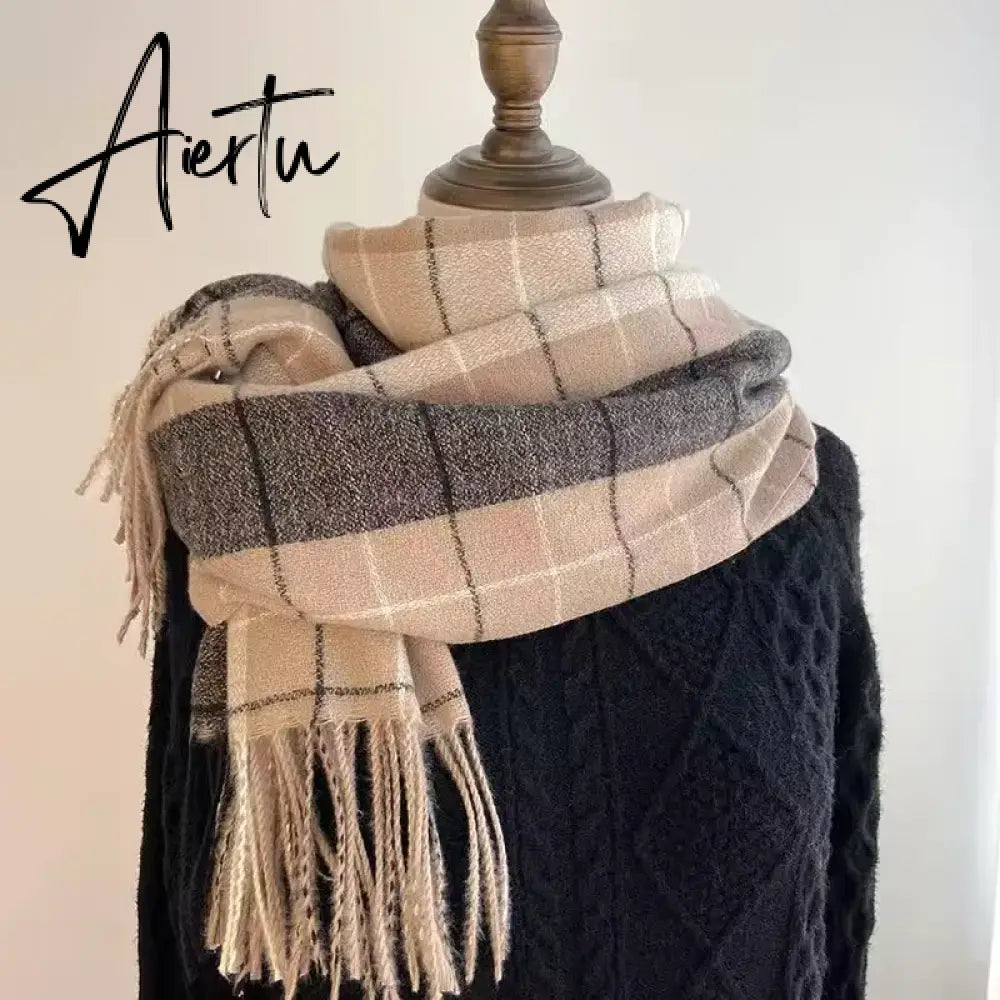 Fashion winter plaid scarf female autumn and winter everything new British classic imitation cashmere  plaid sha Aiertu