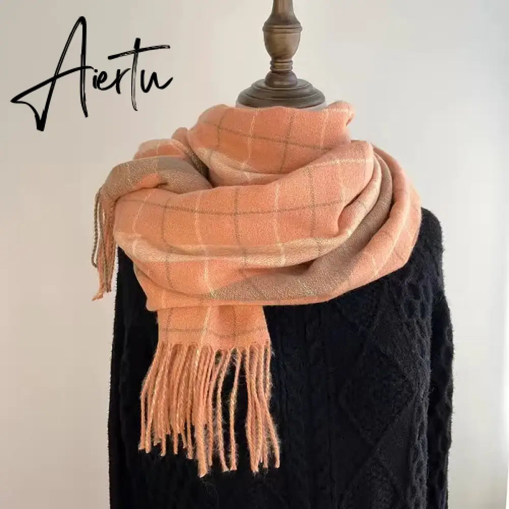 Fashion winter plaid scarf female autumn and winter everything new British classic imitation cashmere  plaid sha Aiertu