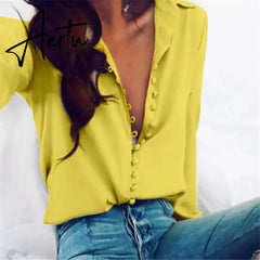 Fashion Women  Autumn Solid Buttons Blouse Shirt Long Sleeve Shirts Ladies OL Shirt White Office Shirt Women Clothing Aiertu