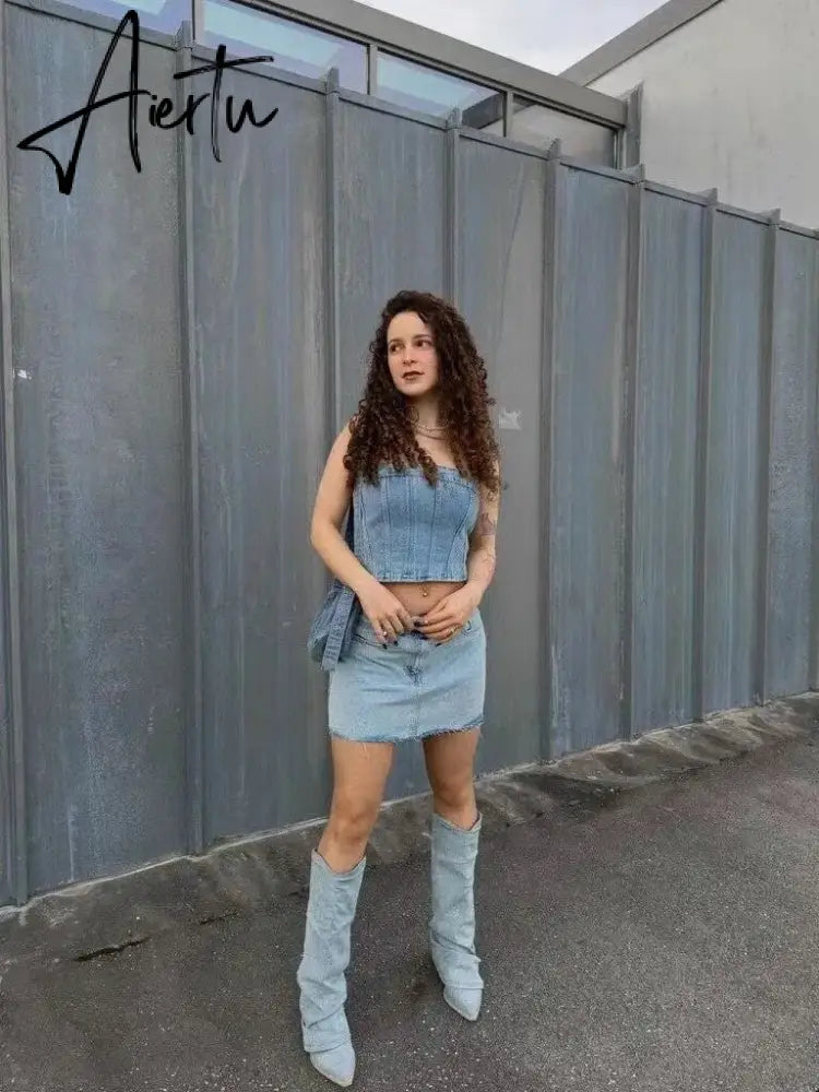 Fashion Women Chelsea Boots Cowboy Knee High Shoes 2023 New Autumn Winter Mid Heels Boots Casual Shoes Chunky Motorcycle Botas Aiertu