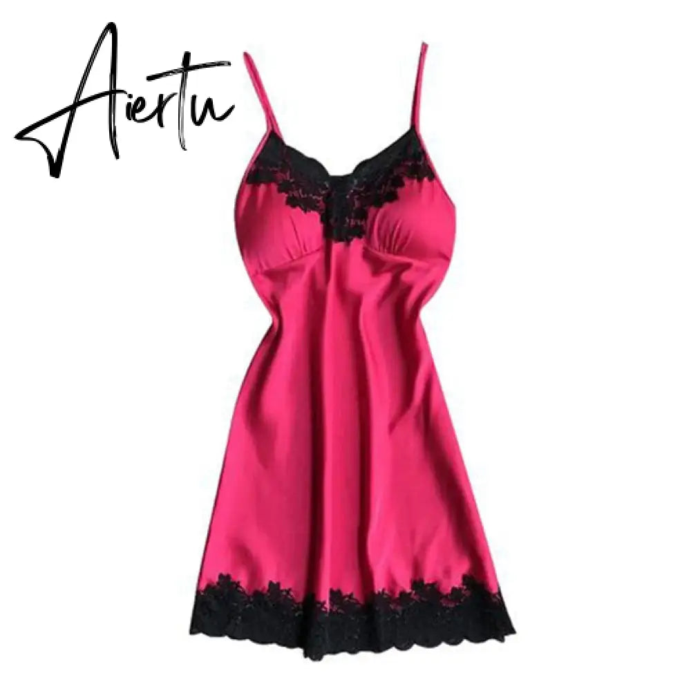 Fashionable Women Soft And Comfortable Sexy Padded V-Neck Lace Strappy Underwear Nightdress Charming Home Sleepwear домашняя оде Aiertu