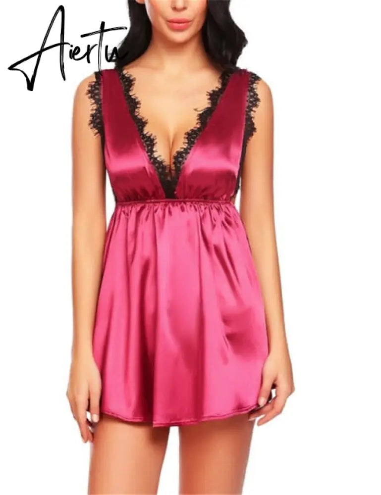 Fashionable Women Soft And Comfortable Sexy Padded V-Neck Lace Strappy Underwear Nightdress Charming Home Sleepwear домашняя оде Aiertu