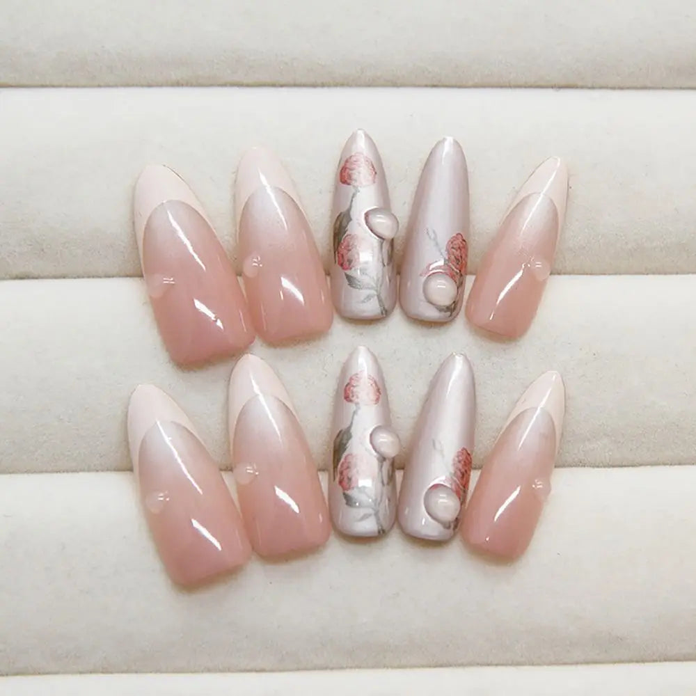 Aiertu  -  30PCS Fashion Glitter False Nail French Long Almond Fake Nail Press on Nails Full Cover Nail Tips for Women Girl Nail Art Aiertu