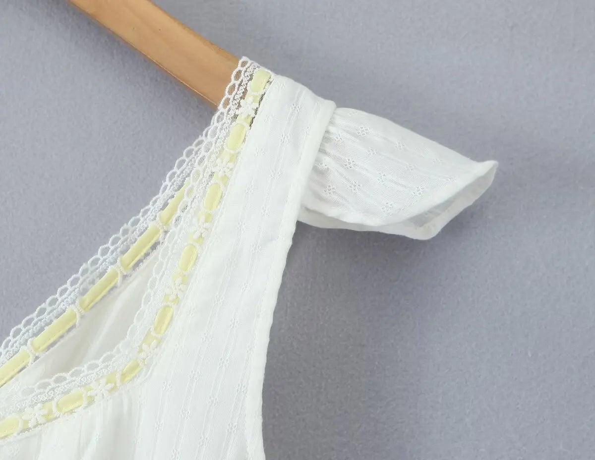 Aiertu  -  Luxury Dresses Women 2025 Summer Short Dress Sexy Frenchy White Lace Mini Dresses V Neck Short Sleeve Dress Back Lace Up Aiertu