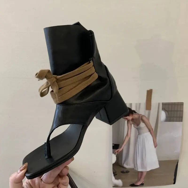 Aiertu    -  Woman Chunky Heels Summer Boots Fashion Thong High-toe Shoes Lace Up High Heels Ladies Sandals 2025 Trends Aiertu