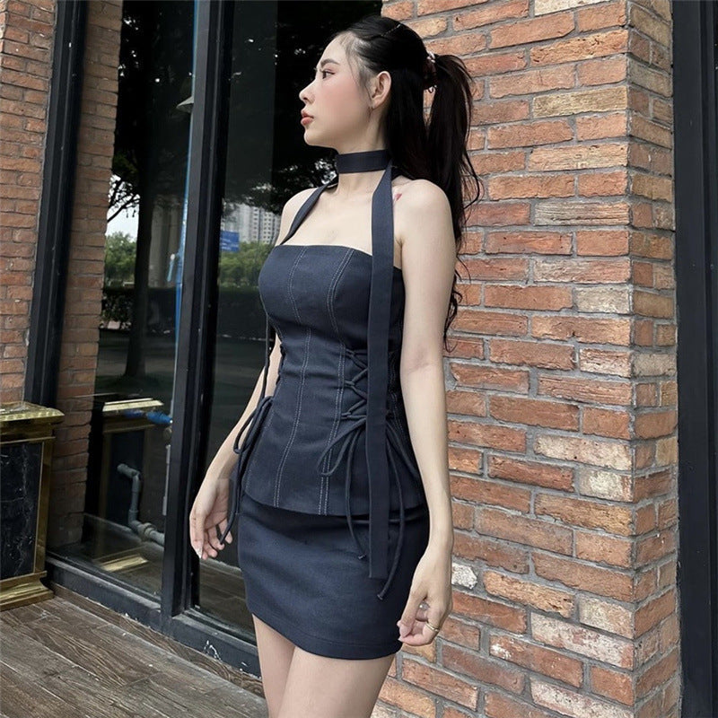 Aiertu - Off-Neck Tie Strapless Mini Dress Aiertu