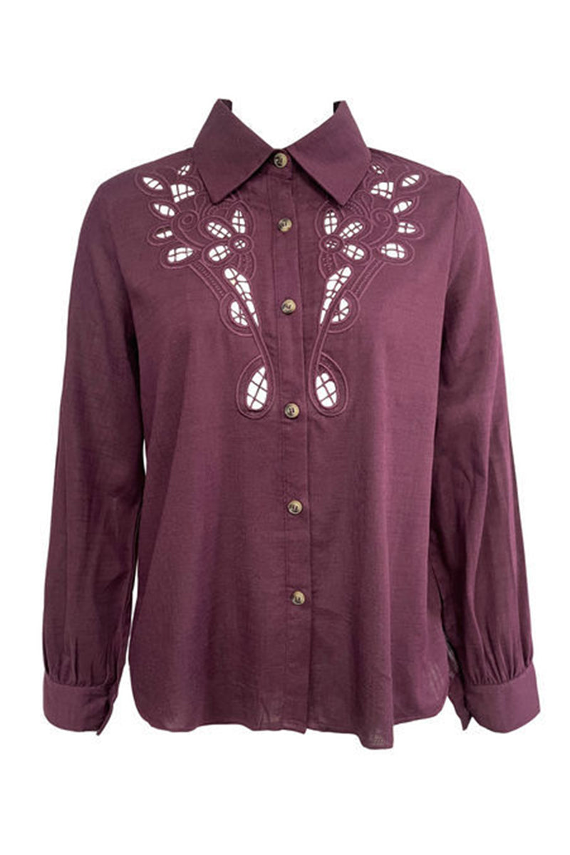 Aiertu  -Casual Hollow Out Turndown Collar Blouses(4 Colors) aiertu