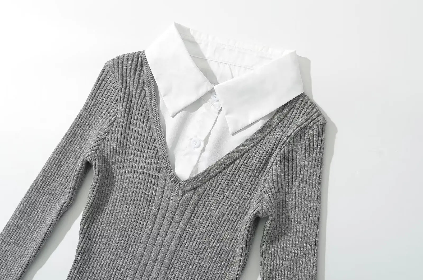 Aiertu  -  Fashion Knit Slim Mini Dress Women Ribbed Lapel 2 Piece-Set Decoration Patchwork Party Dress Knitwear Female Spring Dress Aiertu