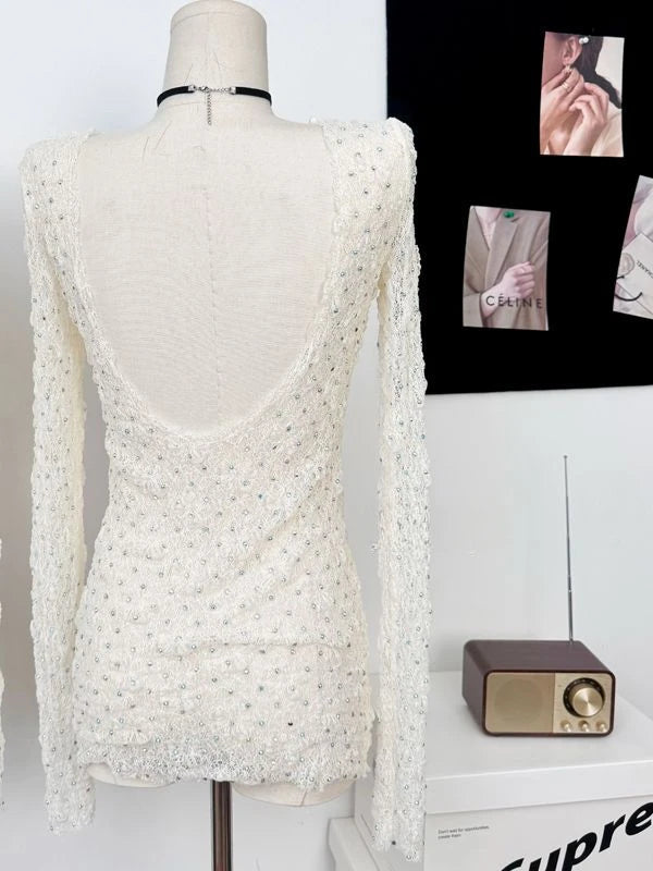 Aiertu  -  Y2k Aesthetic Sexy U Neck Backless Women Shirt 2025 White Diamond Streetwear Vintage Blouse Harajuku Fairy Bodycon Grunge Blusas Aiertu