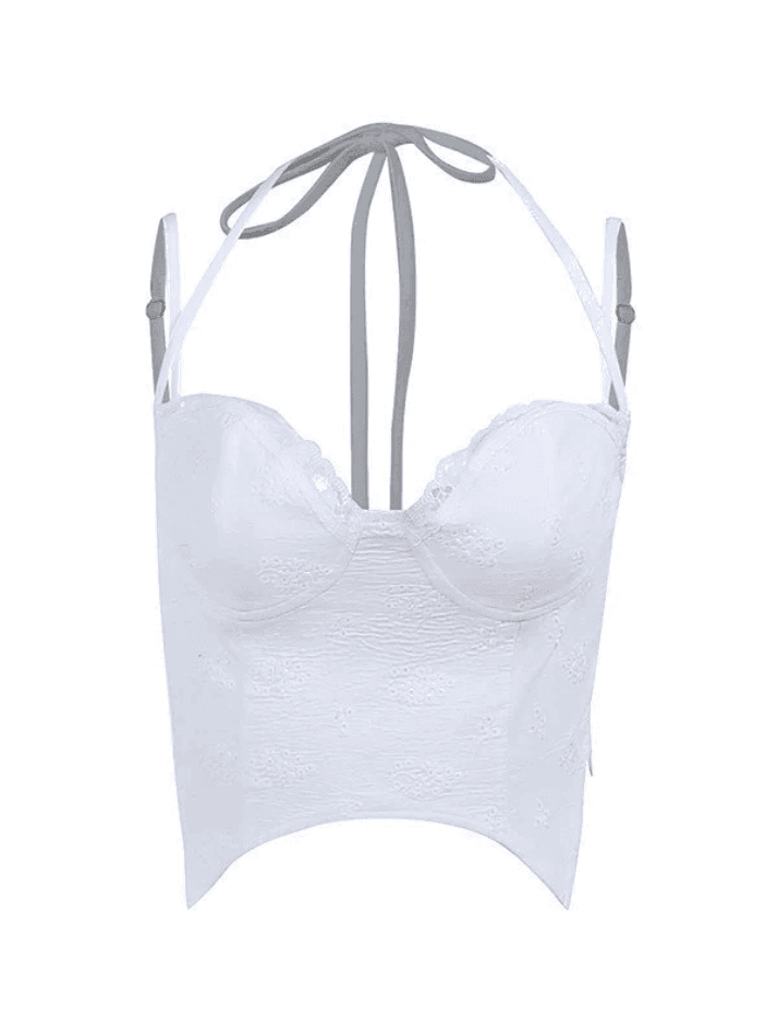 Aiertu  -  White Floral Asymmetric Corset Top Aiertu
