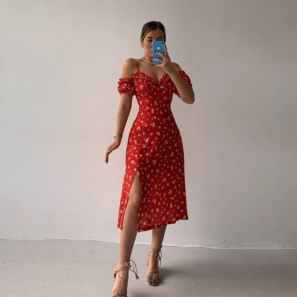 Aiertu - Sexy V-neck Fungus Edge Tube Midi Dress Aiertu