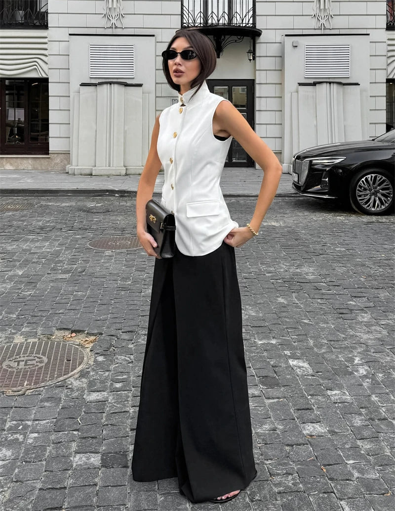 Aiertu  -  New Summer Women Vest Shirt Elegant Office Lady Tops Female Sleeveless White Shirt Stand Collar White Slim Tank 여성나시 Aiertu