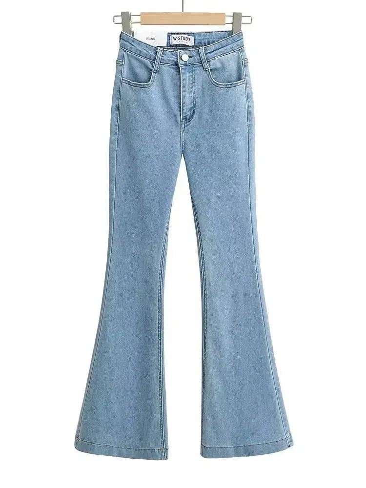 Aiertu  -  High Waist Denim Pants Women Solid Color Elastic Slim Fit Flare Pants For Hot Girl Denim Trousers Women Flare Jeans Streetwear Aiertu