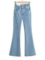 Aiertu  -  High Waist Denim Pants Women Solid Color Elastic Slim Fit Flare Pants For Hot Girl Denim Trousers Women Flare Jeans Streetwear Aiertu