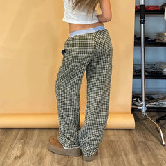 Aiertu  Casual Plaid Elastic Waistband Pants Women Loose Wide Leg Trousers 90s Vintage Cyber Grunge Sweatpants Teen Girl Streetwear Aiertu