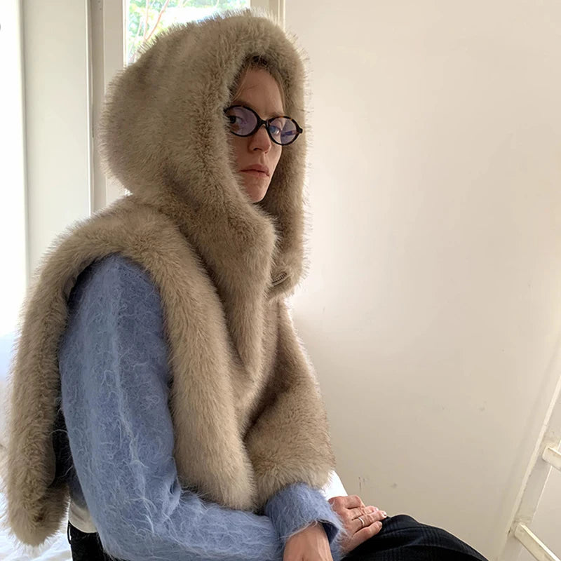 Aiertu  -  casual winter outfits Exclusive Y3k Girls Hooded Sleeveless Faux Fur Coat Women Waistcoat Autumn Winter Gradient Fox Fur Vest Top Gilet Femme Aiertu