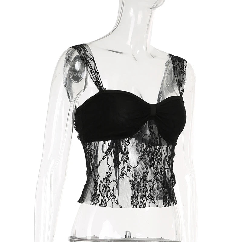 Aiertu  Y2K Lace Camisoles Backless Lace-up Chic Solid Sexy Bustiers Aesthetic 90s Clubwear Cute Korean Backless Outfits Aiertu