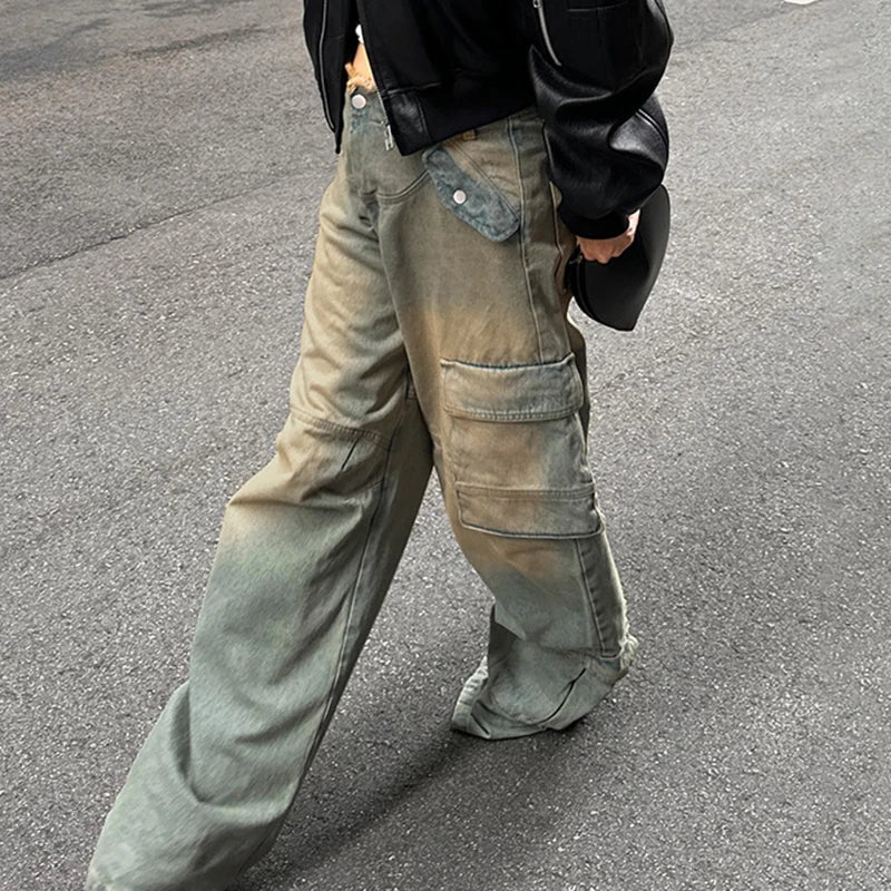 Aiertu  -  y2k Tie Dye Cargo Jeans Big Pockets Low Waisted Baggy Trousers Women Streetwear Korean Fashion 2000s Pants Aesthetic Aiertu