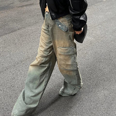 Aiertu  -  y2k Tie Dye Cargo Jeans Big Pockets Low Waisted Baggy Trousers Women Streetwear Korean Fashion 2000s Pants Aesthetic Aiertu