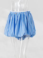 Aiertu  -  Blue Striped Casual Shorts Women Summer Flower Elastic Mid Waist Short Pants Streetwear Fashion Simple Mini Shorts 2026 New Aiertu