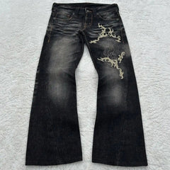 Aiertu  -  High Street Gothic American Fashion Hip Hop Straight Jeans Harajuku y2k Personalized Washed Low Waist Slim Micro Flared Jeans Aiertu