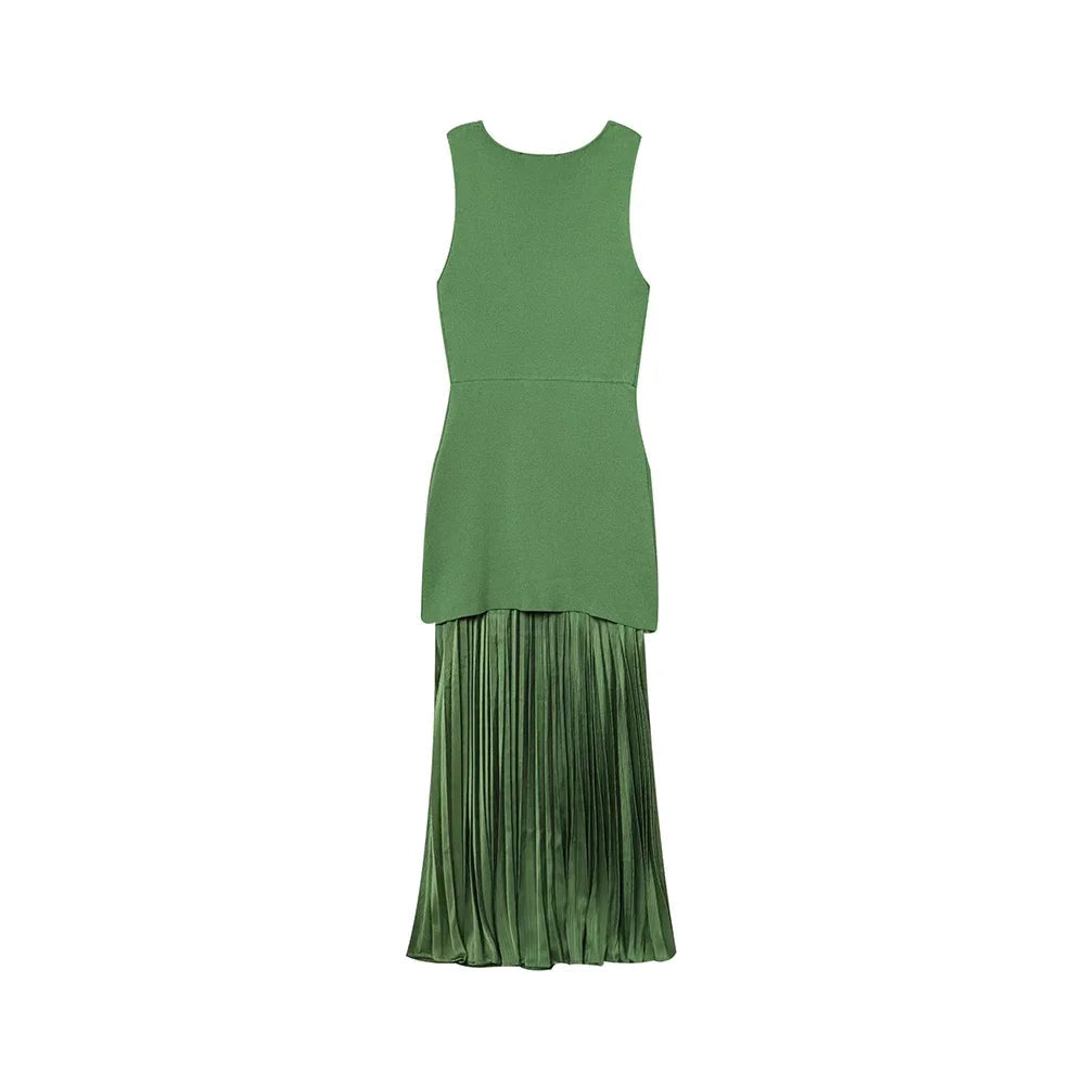 Aiertu  -  Solid Slimming Long Dresses for Women O Neck Sleeveless High Waist Temperament Dress Female Fashion Aiertu